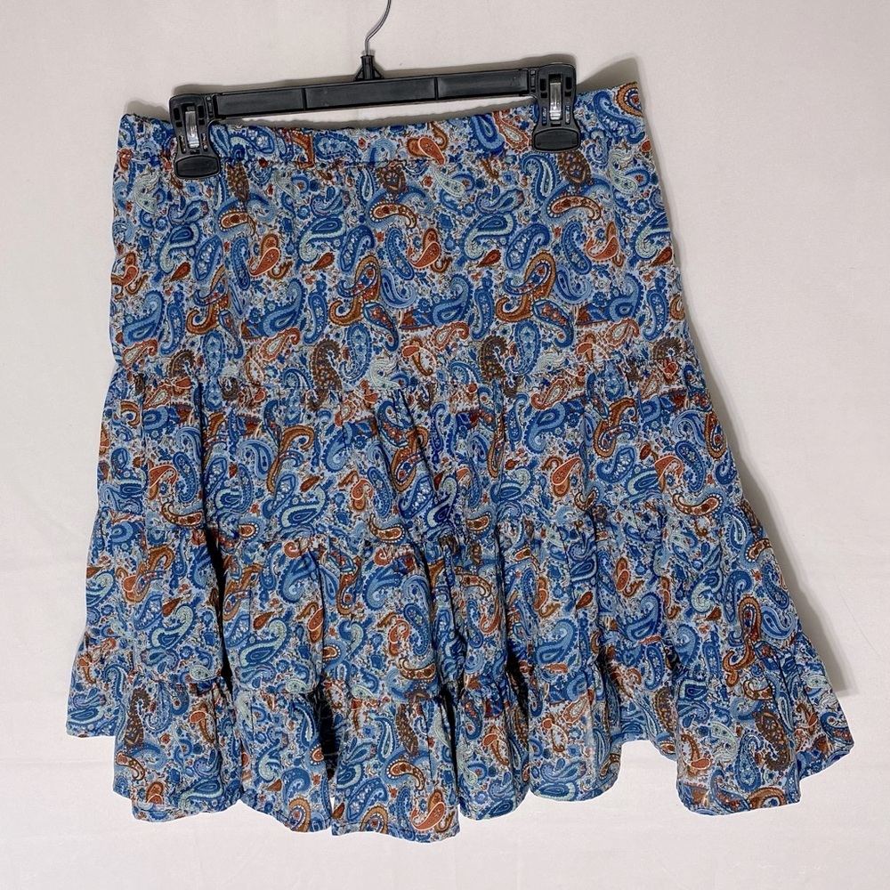 Handmade Paisley Blue Orange Tiered Skirt XL